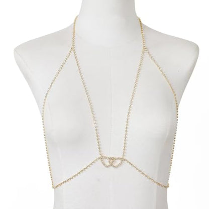Body Chain Sexy Pure Desire Diamond Chest Chain Versatile Hanging Neck Love Body Chain Accessories Suitable for Women - style: gold