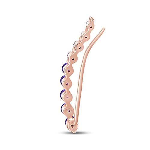 Floating Curved Bar One Piece Left Ear Crawler Earrings With Birthstone | White CZ In 14K Yellow Gold Over Sterling Silver - color: Simulated Amethyst