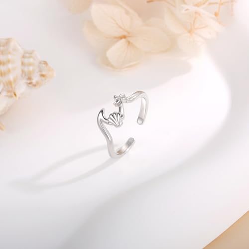 925 Sterling Silver Toe Ring Adjustable Butterfly Filigree Boho Ocean Wave Summer Jewelry for Women - style: Starfish Seashell