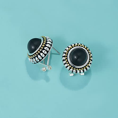 UNY JEWEL Jewelry Make a Statement Two Tone 11mm Imitation Pearl Multi Gold Dots Women French Clip Earring Christmas Gifts - color: Black