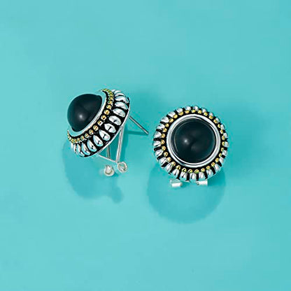 UNY JEWEL Jewelry Make a Statement Two Tone 11mm Imitation Pearl Multi Gold Dots Women French Clip Earring Christmas Gifts - color: Black