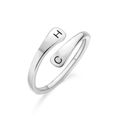 INBLUE Personalized 925 Sterling Silver Spiral Twist Ring for Women Customized Engraving Name/Date with Birthstones Adjustable Open Wrap Band Promise Ring Gift for Wedding Engagement - color: Style B1