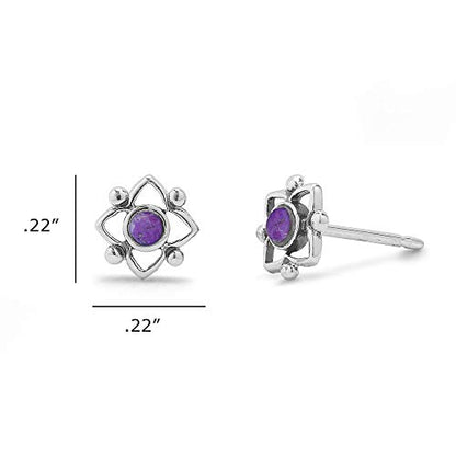 Boma Jewelry Sterling Silver Flower Shaped Dot Stud Earring - color: Purple Turquoise