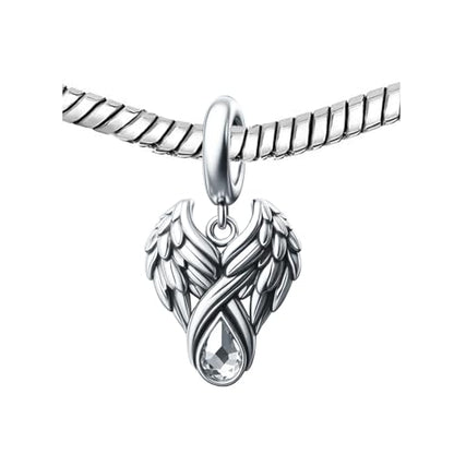 KunBead Guardian Angel Wings Birthstone Dangle Birthday Charms Compatible with Pandora Charm Bracelet for Women - color: White