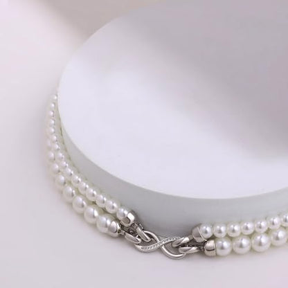 Layered Pearl Necklace for Women Pearl Choker Chain Necklaces - style: Layered