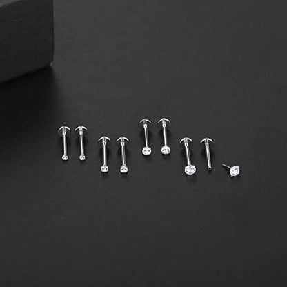 Oveta Threadless Push in Lip Rings 16G/18G/20G Labret Jewelry CZ Lip Studs Stainless Steel Cartilage Earrings for Women Monroe Medusa Piercing Jewelry 6/7/8/10/12mm Bar Length - color: Silver, size: 16G*10mm bar*1.5/2/2.5/3mm cz