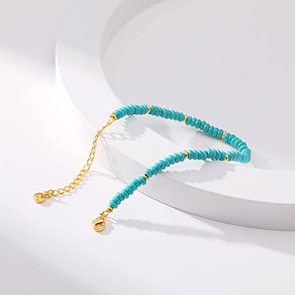 Dainty Gold Bracelets for Women, 18 Gold Plated Adjustable Evil Eye/Butterfly/Beaded/Pearl/Heart/Turquoise Handmade Bracelet for Women - style: Turquoise