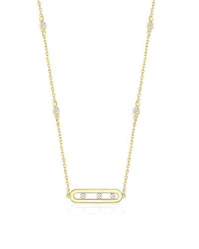 SNGIA 18K Gold Plated Stackable Adjustable Curved Horizontal Bar with CZ Pendant Necklace For Women by SNGIA, Dainty Drop Layered Trendy Birthstone Gemstone Charm Statement Jewelry Gifts, Bohemian Vintage Handmade Unique Cute Thin Skinny Dainty Chain Bead