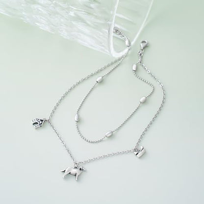 CHIC & ARTSY 925 Sterling Silver Ankle Bracelets for Women, Adjustable Layered Foot Chains with Nature & Symbol Charms, Lightweight Comfort Fit Boho Beach Everyday Jewelry - color: # Dogs Anklet