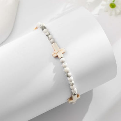 Starain Stone Beaded Anklets for Women Handmade Beach Turquoise Beads Ankle Bracelet Trendy Boho Cross Bead Anklet Jewelry 8 inch Adjustable - color: B