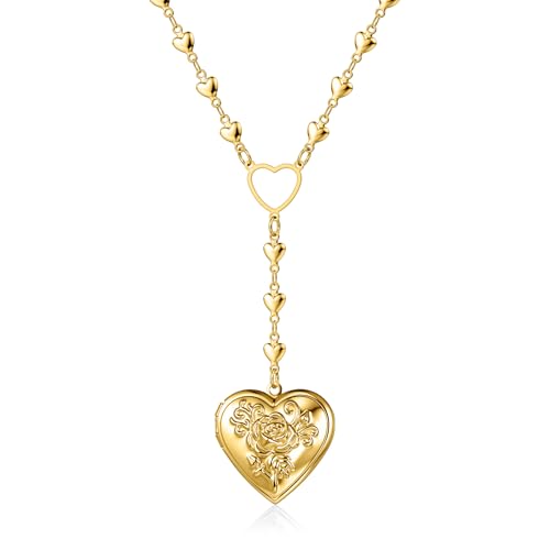 Personalized Heart Locket Necklace for Women Stainless Steel- Heart Necklace - color: Gold-F