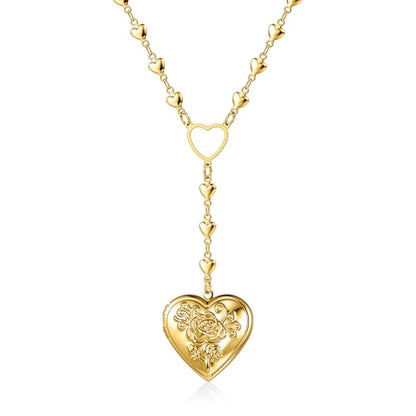 Personalized Heart Locket Necklace for Women Stainless Steel- Heart Necklace - color: Gold-F