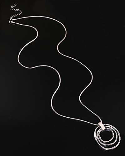 NVENF Long Sweater Chain Double Circle Pendant Necklace Bold Snake Chain Women Statement Necklace - color: D Silver triple