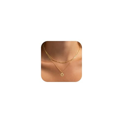 Initial Necklaces for Women Dainty Gold Silver Layered Letter Pendant Necklace Cute Figaro Chain Choker Necklace Personalized Trendy Stuff Jewelry Stack Gift for Women Her - color: Gold, style: O