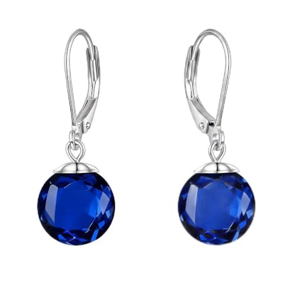 Pearl Leverback Earrings for Women Dangle Round Gemstone Earrings Birthstone Jewelry Gift Anniversary for Her - color: 09 September birthstone