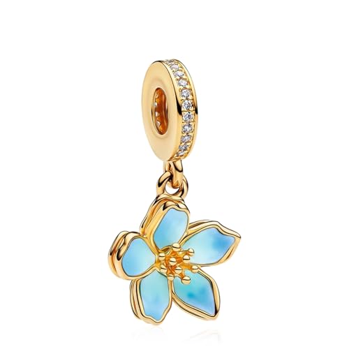 14K Gold Plated Silver Charms for Pandora, Women Heart Family Love Pet Animal Bead Dangle for Bracelets Necklace Jewelry Gift - color: B-Golden -Cherry Blossoms