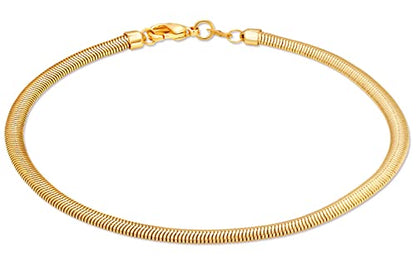 Barzel 18K Gold Plated Herringbone Snake Anklet for Women, 10 Inches - Made in Brazil