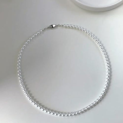 Zeffy Pearl Necklace 4MM/6MM/8MM Dainty Round Imitation Pearl Choker Necklace Wedding Pearl Necklace Delicate Jewelry for Women Simple Bridesmaid Jewelry Gifts - style: 6mm Silver Pearl Necklace(18"+2")