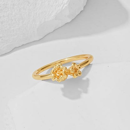 Birth Flower Stacking Ring for Women | 14K Gold Plated Brass, 12 Engraved Floral Motifs, Slim Stack-Ready Band, Available in US Sizes 5-9 - style: May.-Lily