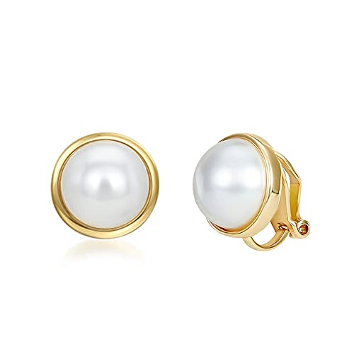 Pearl Clip on Earrings for Women Drop Clip Earrings for Women Gold Plated White Imitation Pearl Earrings Fashion - color: Big Pearl