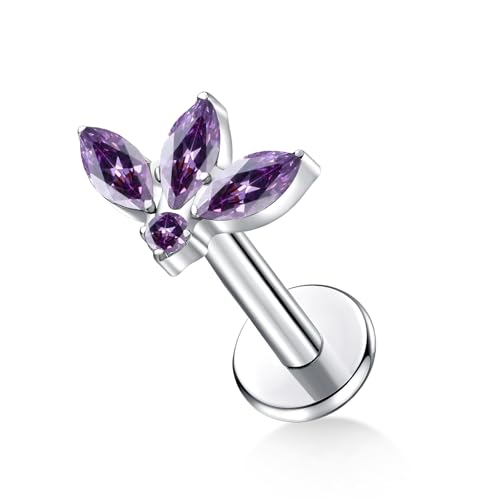 G23 Titanium Flat Back Earrings Studs 20g 18g 16g F136 Titanium Labrets Press Fit Threadless Push In Dainty Cartilage Helix Conch Lobe Lip Tragus Piercing Jewelry Push Back - style: 3 stud-purple