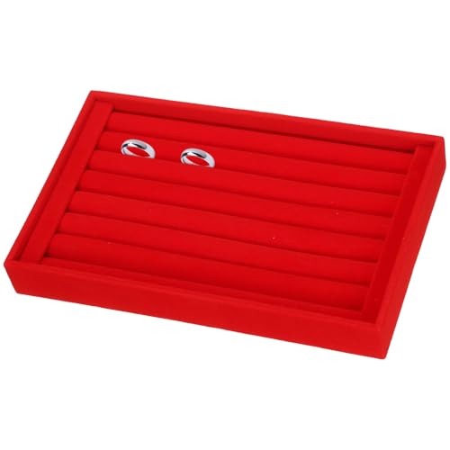 uxcell Velvet 7 Slots Ring Organizer Jewelry Display Tray Showcase Ring Holder Velvet Jewelry Organizer Stand for Rings Earrings Red - color: Red