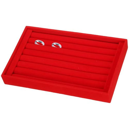 uxcell Velvet 7 Slots Ring Organizer Jewelry Display Tray Showcase Ring Holder Velvet Jewelry Organizer Stand for Rings Earrings Red - color: Red