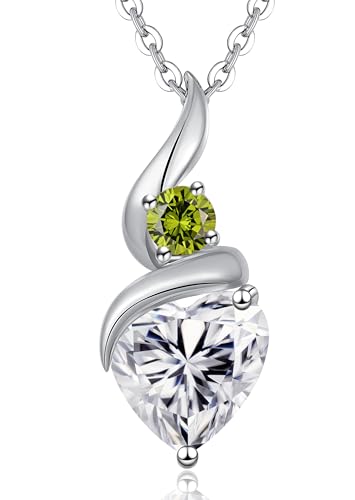 ANDSO Heart Moissanite Necklaces Birthday Jewelry Gifts for Women | S925 Silver /Gold Plating Birthstone Necklace, Ideal Anniversary Christmas Valentine Present for Mom Wife Her Girlfriend - style: Silver-2 Carat-Peridot Green