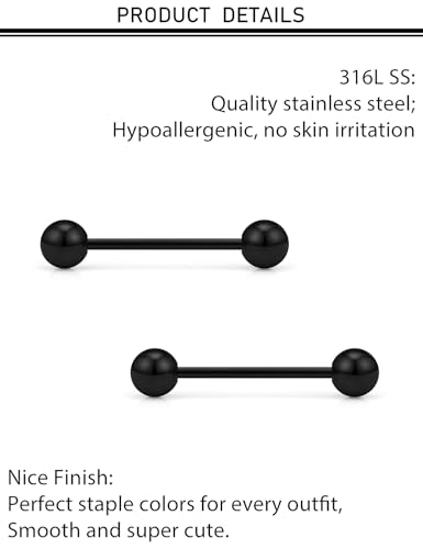 16G 14G 12G Black Nipple Piercings Tongue Rings Externally/Internally Threaded Hypoallergenic 316L Surgical Steel Nipple Tongue Barbell Piercing Jewelry for Women Men 12mm 14mm 16mm 19mm 22mm - color: 14G/Externally Threaded/12mm-22mm Bars/5mm Balls