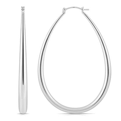 Gacimy Chunky Hoop Earrings for Women, 14K Gold Plated Oval Hoop Earrings with 925 Sterling Silver Post - color: Silver, size: 60mm