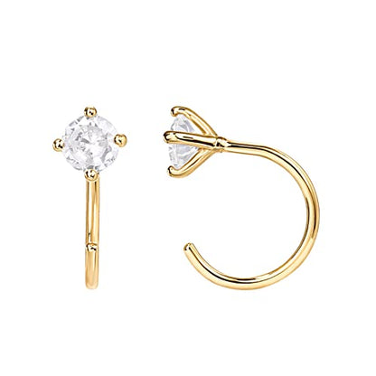 PAVOI 925 Sterling Silver Huggie Half Hoop Earrings | Hypoallergenic Minimalist Tiny Cartilage Earring - style: Round CZ