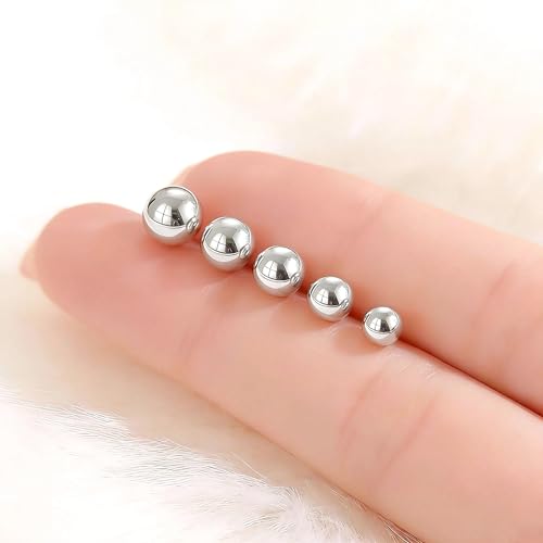 ToHeart 5 Pairs 14K Gold Silver Ball Stud Earrings for Women Studs Set | 3-7MM Studs Hypoallergenic Lightweight Small Ball Earrings Multiple Piercing Earrings Set - color: Silver