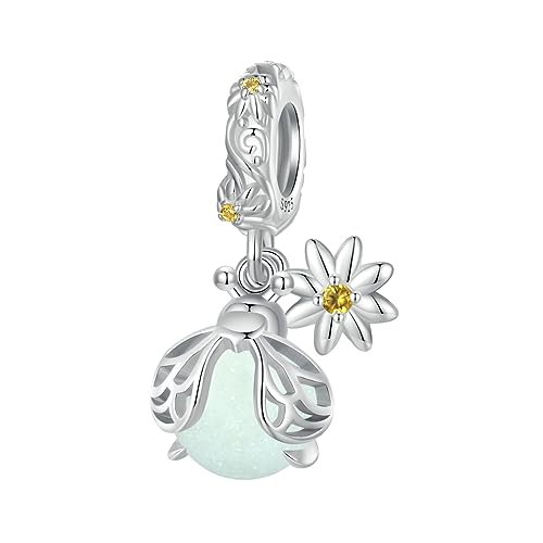 BISAER 925 Sterling Silver Charms for Bracelets Cat Dog Sloth Animal Beads Butterfly Fairy Heart Dangle Pendant Charms - color: Luminous Glowworm