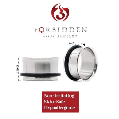 Forbidden Body Jewelry 12G-1 Inch Surgical Steel Single Flared Tunnel Plugs Plus O-Ring, Choose Pcs/Gauge - style: 2pcs: 19mm (3/4")