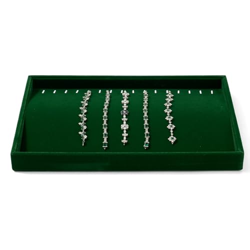 Velvet Necklace & Bracelet Tray with Raised Ridge Design Green | 16 Slots, For Necklace & Bracelet Storage, Anti-Tangle, Durable - size: 16 Slot