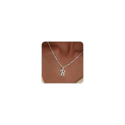 Initial Necklace for Women, 14K Gold Silver Plated Box Chain Letter Pendant, Trendy Name Necklace, Dainty Personalized Charm Jewelry Gift for Her - color: Silver, style: B