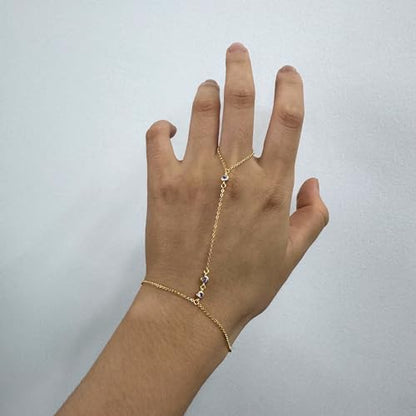 Kakikaki 925 Sterling Silver Finger Ring Bracelet Hand Chain for Women | Slave Bracelets 7" to 9" Adjustable - color: Gold, style: 3 Amethyst
