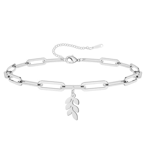 Dreamtimes Daisy Flower Anklets for Women Leaf Anklet Dainty Beach Anklet Jewelry Stainless Steel Adjustable Foot Chain Summer Boho Charm Foot Ankle Bracelet Jewelry - color: Leaf-Silver