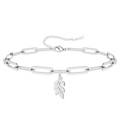 Dreamtimes Daisy Flower Anklets for Women Leaf Anklet Dainty Beach Anklet Jewelry Stainless Steel Adjustable Foot Chain Summer Boho Charm Foot Ankle Bracelet Jewelry - color: Leaf-Silver