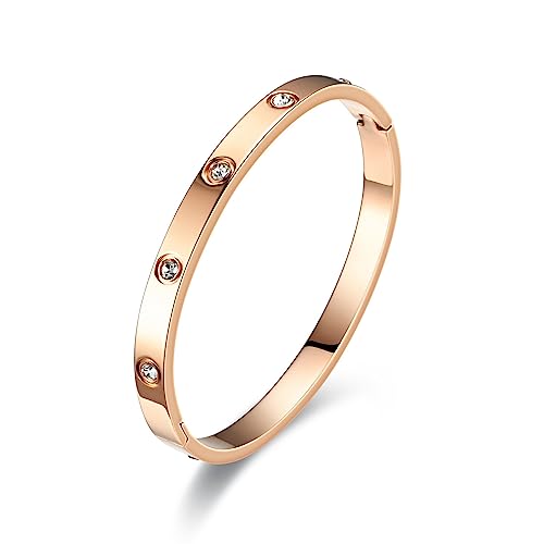 Friendship Love Bracelet for Women, 18K Gold Plated Titanium Steel Cuff - color: Rose Gold, size: Zircon 7''