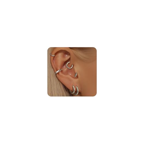 6 Pairs Small Huggie Hoop Earrings Set for Women Men, Hypoallergenic Stainless Steel Tiny Hoops for Sensitive Ears, Ear Stack Earrings for Cartilage Helix Conch Tragus Multiple Piercings, 6mm 8mm 10mm - color: Sliver 6/6/8/8/10/10