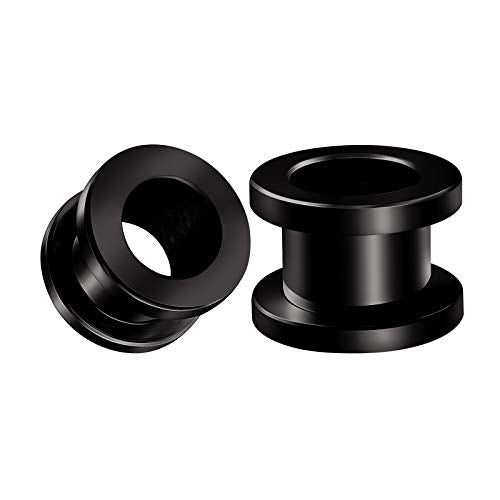Pair of 316L Surgical Steel Black Anodized Screw-fit Piercing Jewelry Ear Stretching Lobe Plugs flesh Tunnel Earring - style: B03 2Pcs 00g (10mm)