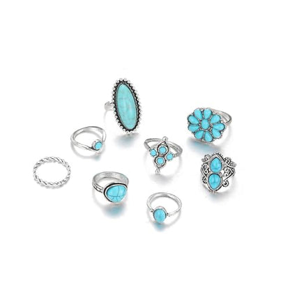 Bohemian Turquoise Ring Set for Women,Vintage Western Rings Chunky Turquoise Opal Stackable Knuckle Ring Set Punk Midi Finger Ring Pack Boho - style: Ring set-C