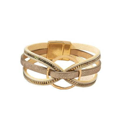xuzhiyuan Bohemian Leather Cuff Bracelet Multi-Layer Wrap with Circle Accent Bracelet Boho Braided Bracelet Jewelry Gift for Women - color: Beige