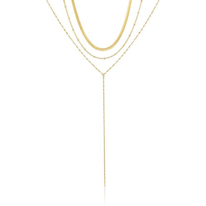 3PCS Gold Necklaces for Women,Chunky Statement Gold Plated Necklace Stack Layered Sterling Silver Herringbone Chains for Women Dainty Trendy Silver Chains Stacked Jewelry Gifts - color: gold Y-necklace set