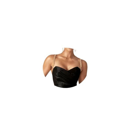 1Pair Punk Metal Shoulder Strap Chain Festival Rave Underwear Chain Bridal Wedding Dress Bra Summer Body Jewelry for Women - style: Gold