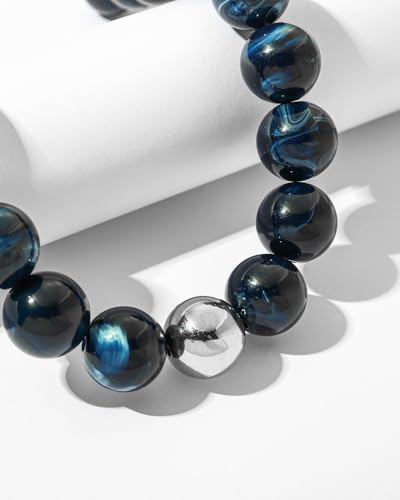 Chunky Beaded Choker Necklace for Women Boho Statement Necklace with Large Pearl Blue Brown Tone Resin Beads Summer Beach Jewelry Gifts - color: Montana Blue