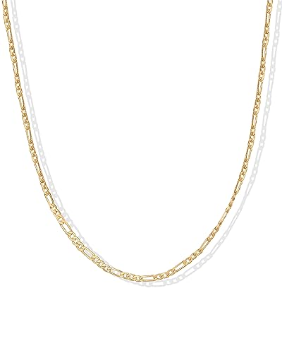 PAVOI Chain Necklace for Women, 14K Gold Plated Adjustable Layering Chain - style: Figaro-M