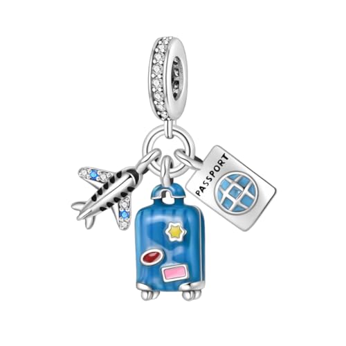 925 Sterling Silver Charms for Bracelets and Necklaces Lipstick and Perfume High Heels Dangle Pendants Heart Butterfly Bead Charms Halloween Christmas Gift for Womens - style: Airplane Passport Suitcase Dangle