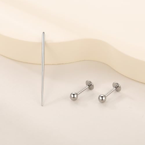 Xpircn ASTM F136 Titanium Flat Back Stud Earrings Internally Threaded Labret Monroe Lip Nose Studs Tragus Helix Conch Cartilage Piercing Jewelry for Women - color: 18G 6MM Bar,3MM Ball,Silver